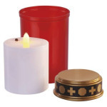 LED cemetery candle red, 2x C, indoor and outdoor, warm white, timer