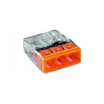 Bezskrutková elektrická svorka PC253, prierez 3x1,0-2,5mm2, farba oranžová, 100ks v balení.