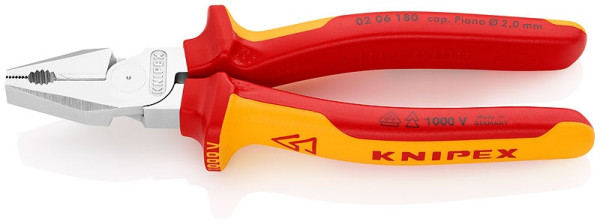 0206180 KNIPEX pliers combi. strong up to 1kV, chrome-plated, two-component handles, length 180mm