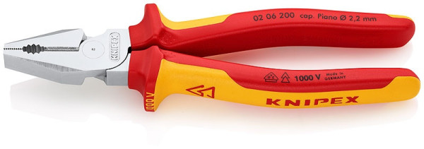 0206200 KNIPEX Zange combi. stark bis 1kV, verchromt, Zwei-Komponenten-Griffe, Länge 200mm