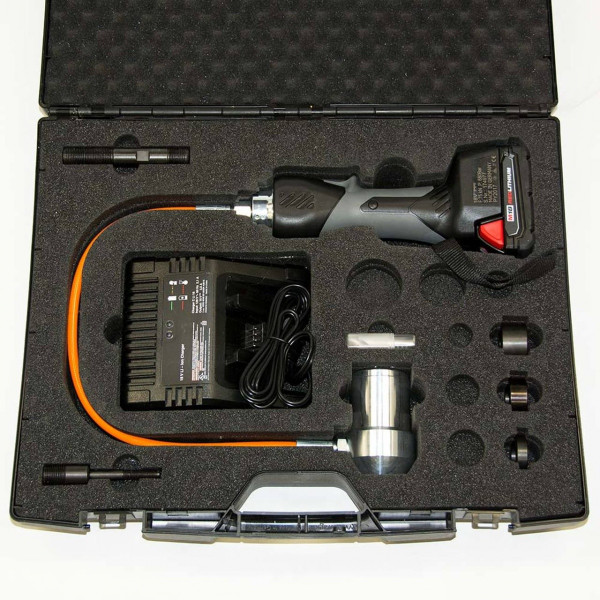 02082 Ręczne akumulatorowe hydrauliczne narzędzie tnące ALFRA z wężem, walizką, ładowarką i akumulatorem