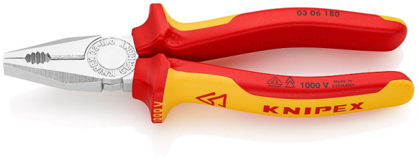 0306180 KNIPEX pliers combi. up to 1000V, chrome plated, two-component handles, length 180mm