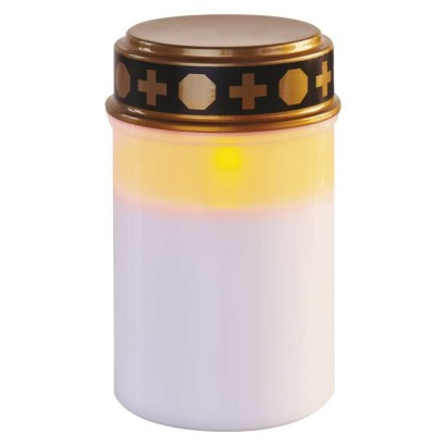 LED cemetery candle, 12,5 cm, 2x C, indoor and outdoor, vintage, timer