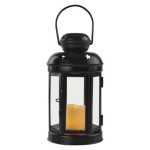 LED lantern black, round, 18,5 cm, 1x CR2032, indoor, vintage, timer