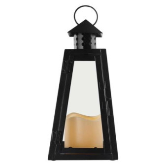 Latarnia LED czarna, kwadratowa, 26,5 cm, 3x AAA, wewnętrzna, vintage