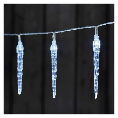 LED Christmas garland - 10x icicle, 1,35 m, 2x AA, indoor, cold white, timer