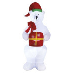 LED ľadový medveď s vianočným darčekom, nafukovací, 240 cm, vnútorný a vonkajší, studená biela