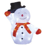 LED vianočný snehuliak s čiapkou, 36 cm, vnútorný a vonkajší, studená biela, časovač