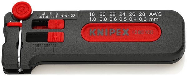 1280100 KNIPEX Mini-Isoliermesser für Drahtdurchmesser 0,25-0,8mm, Länge 100mm