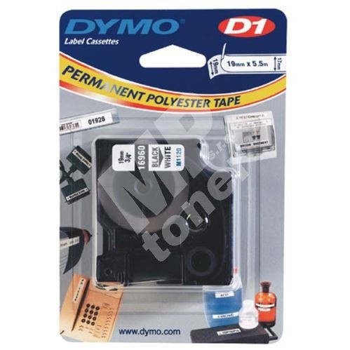 16960 DYMO tape D1 permanentes Polyesterband, Breite 19mm, schwarzer Druck/weißes Trägermaterial, Rolle 3,5m