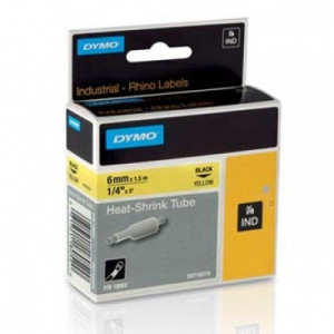 18058 DYMO flat shrink wrap 19mm wide for diameter 4,64-8,70mm, black print on yellow (1,5m)