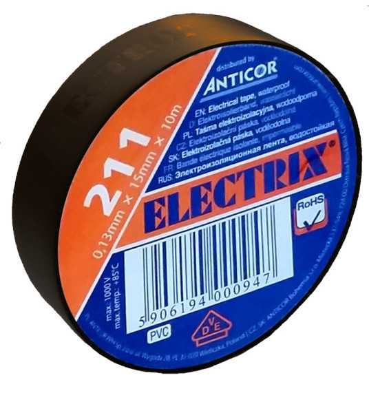 Electrical insulating tape, self-adhesive PVC, size 0,13x15mm/10m, use  10°C to  85°C, brown
