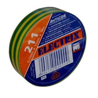 Elektroizolačná páska, samolepiaca PVC, rozmer 0,13x19mm/20m, použitie  10°C až  85°C, žltozelená