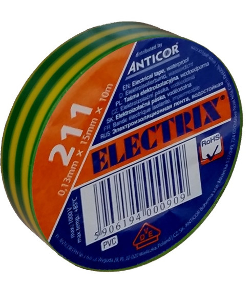 Elektrisches Isolierband, selbstklebend PVC, Größe 0,13x19mm/20m, Verwendung 10°C bis 85°C, gelb-grün