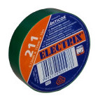 Electrical insulating tape, self-adhesive PVC, size 0,13x15mm/10m, use  10°C to  85°C, green
