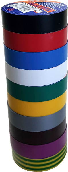 Elektrisches Isolierband, selbstklebend PVC, Größe 0,13x15mm/10m, Anwendung  10°C bis  85°C, 10 Farben