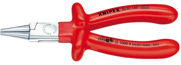 2207160 KNIPEX kliešte s okrúhlymi hrotmi do 1000 V, izolované rukoväte, dĺžka 160 mm