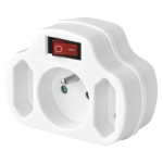 Socket 2× flat   1× round with switch, white
