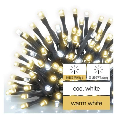 Standardowy migający łańcuch świąteczny LED, 10 m, zewnętrzny, ciepły/zimny biały