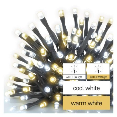 Vianočná reťaz LED, 12 m, vnútorná a vonkajšia, teplá/studená biela, časovač