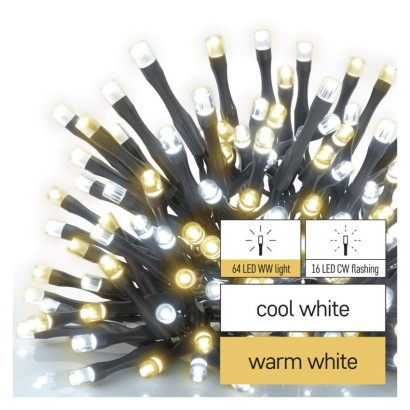 LED Christmas chain flashing, 8 m, indoor and outdoor, warm/cold white, timer