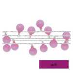 LED světelný cherry řetěz – kuličky 2,5 cm, 4 m, venkovní i vnitřní, růžová, časovač
