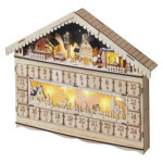LED wooden advent calendar, 40x50 cm, 2x AA, indoor, warm white, timer