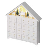 LED drevený adventný kalendár, 35x33 cm, 2x AA, vnútorný, teplá biela, časovač