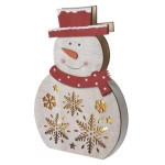 LED vánoční sněhulák dřevěný, 30 cm, 2x AA, vnitřní, teplá bílá, časovač