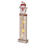 LED drevená dekorácia - snehuliak, 46 cm, 2x AA, vnútorná, teplá biela, časovač