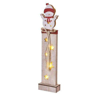 LED wooden decoration - snowman, 46 cm, 2x AA, indoor, warm white, timer