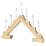 Wooden LED candle holder, 29 cm, 2x AA, indoor, warm white, timer