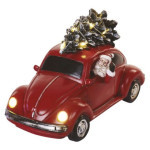 LED czerwony samochód z Mikołajem, 12,5 cm, 3x AA, do wnętrz, ciepły biały