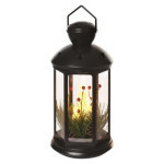 LED decoration - Christmas lantern with candles black, 35,5 cm, 3x C, indoor, vintage