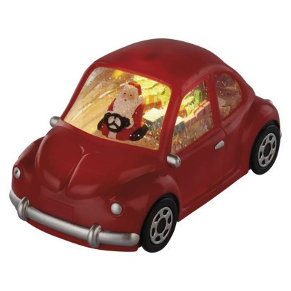 LED Dekoration - Auto mit Weihnachtsmann, 10 cm, 3x AA, innen, warmweiß, Timer