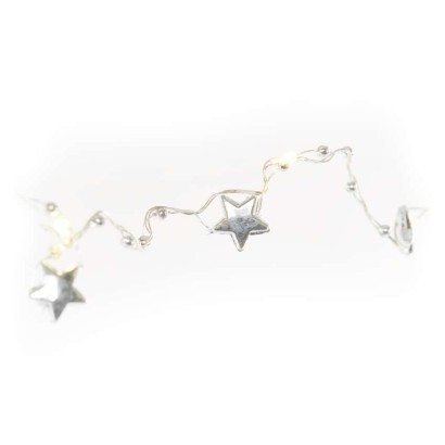 LED Christmas chain silver - stars, 1,9 m, 2x AA, indoor, warm white, timer