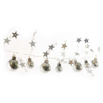LED Christmas garland, silver balls with stars 1,9 m, 2x AA, indoor, warm white, timer
