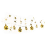 LED vianočná girlanda - zlaté gule s hviezdami, 1,9 m, 2x AA, vnútorná, teplá biela, časovač