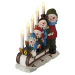 LED-Kerzenhalter - Schneemänner auf Schlitten, 24 cm, 2x AA, innen, warmweiß, Timer