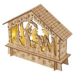 LED wooden Christmas crib, 15 cm, 2x AA, indoor, warm white, timer