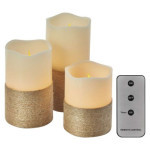 LED decoration - wax candle wrapped with string, 3x AAA, indoor, vintage, 3 pcs, remote control