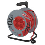 Extension cable on drum 20 m / 4 sockets / red / PVC / 230 V / 1 mm2