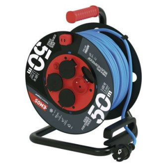 Bubnový predlžovací kábel 50 m / 4 zásuvky / modrý / PVC / 230 V / 1,5 mm2