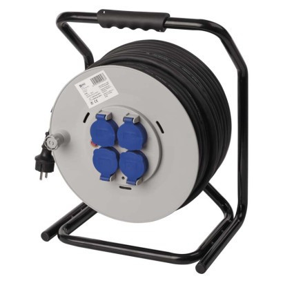 Venkovní prodlužovací kabel na bubnu 50 m / 4 zásuvky / černý / guma / 230 V / 2,5 mm2