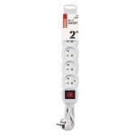 Extension cable 2 m / 5 sockets / with switch / white / PVC / 1 mm2