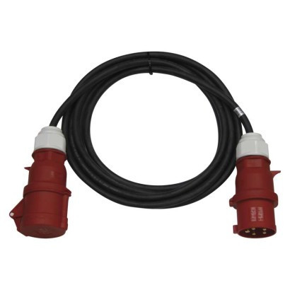 3-fázový vonkajší predlžovací kábel 15 m / 1 zásuvka / čierna / guma / 400 V / 4 mm2