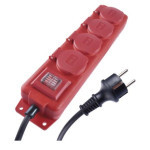 Predlžovací kábel 3 m / 4 zásuvky / s vypínačom / čierno-červený / guma-neoprén / 1,5 mm2