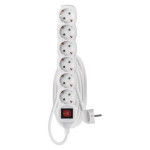 Extension cable 3 m / 6 sockets / with switch / white / PVC / 1.5 mm2