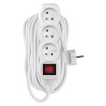 Extension cable 10 m / 3 sockets / with switch / white / PVC / 1.5 mm2