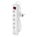 Extension cable 3 m / 5 sockets / with switch / white / PVC / with USB / 1.5 mm2